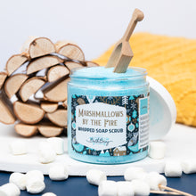 Load image into Gallery viewer, Jar of &#39;Marshmallows by the Fire&#39; whipped soap scrub with decorative elements on a white background