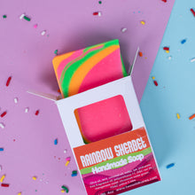 Load image into Gallery viewer, Colorful handmade soap with packaging on a multicolored background