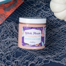 Load image into Gallery viewer, Jar of &#39;Witch, Please&#39; whipped soap scrub on a Halloween-themed background