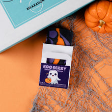 Load image into Gallery viewer, Boo Berry handcrafted soap packaging with Halloween-themed design on an orange background.