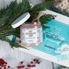 Load image into Gallery viewer, Jar of 'Hot Chocolate Bar' whipped soap with a wooden spoon on a 'BathBerry' branded box.
