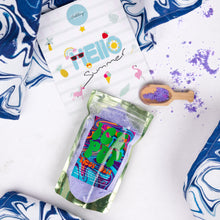 Load image into Gallery viewer, Colorful bath bomb packaging with a 'Hello Summer' card on a decorative background